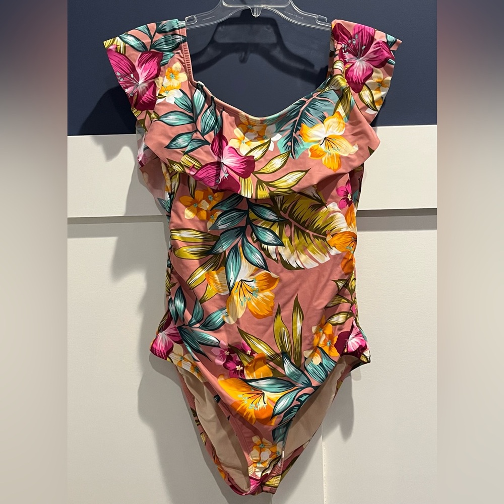 Kona Sol Tropical One Piece Swimsuit on shoulder or off shoulder Size XL (14/16)